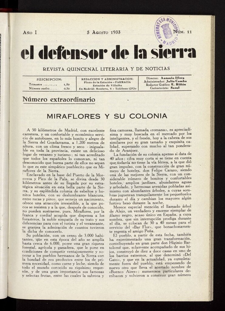 Miniatura de El defensor de la sierra: revista quincenal literaria y de noticias del 5 de agosto de 1933