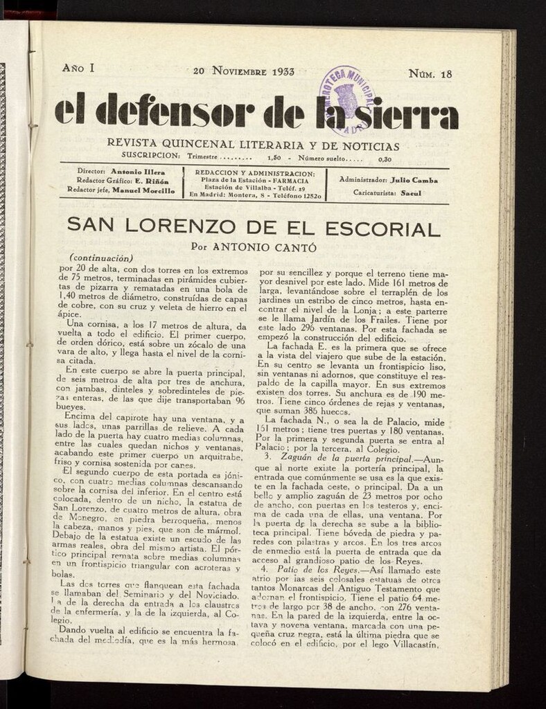 Miniatura de El defensor de la sierra: revista quincenal literaria y de noticias del 20 de noviembre de 1933