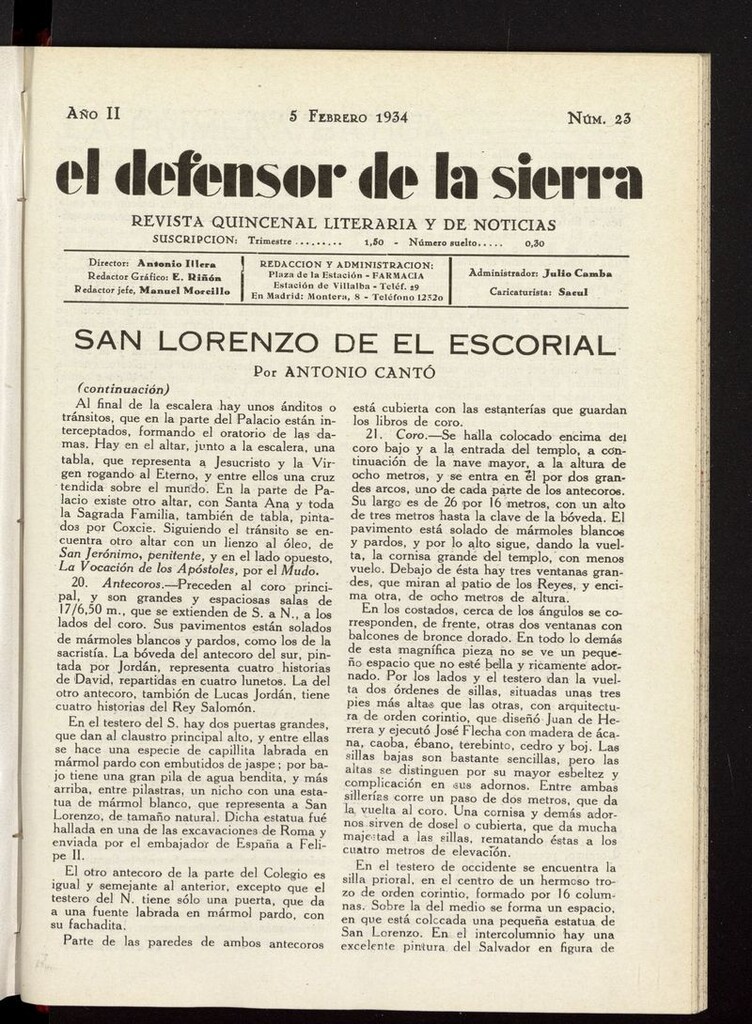 Miniatura de El defensor de la sierra: revista quincenal literaria y de noticias del 5 de febrero de 1934