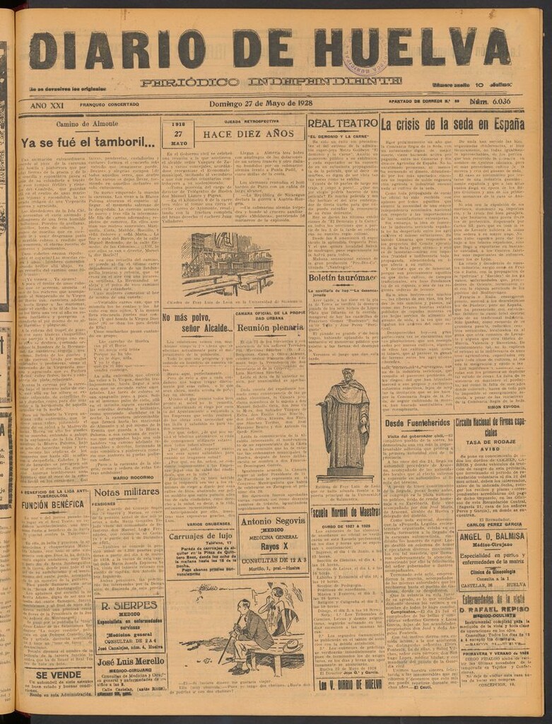 Miniatura de Diario de Huelva : periódico independiente del 27 de mayo de 1928