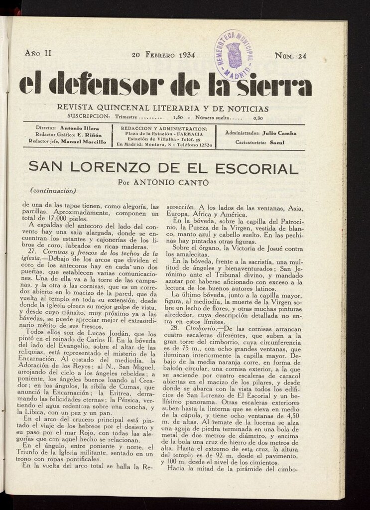Miniatura de El defensor de la sierra: revista quincenal literaria y de noticias del 20 de febrero de 1934