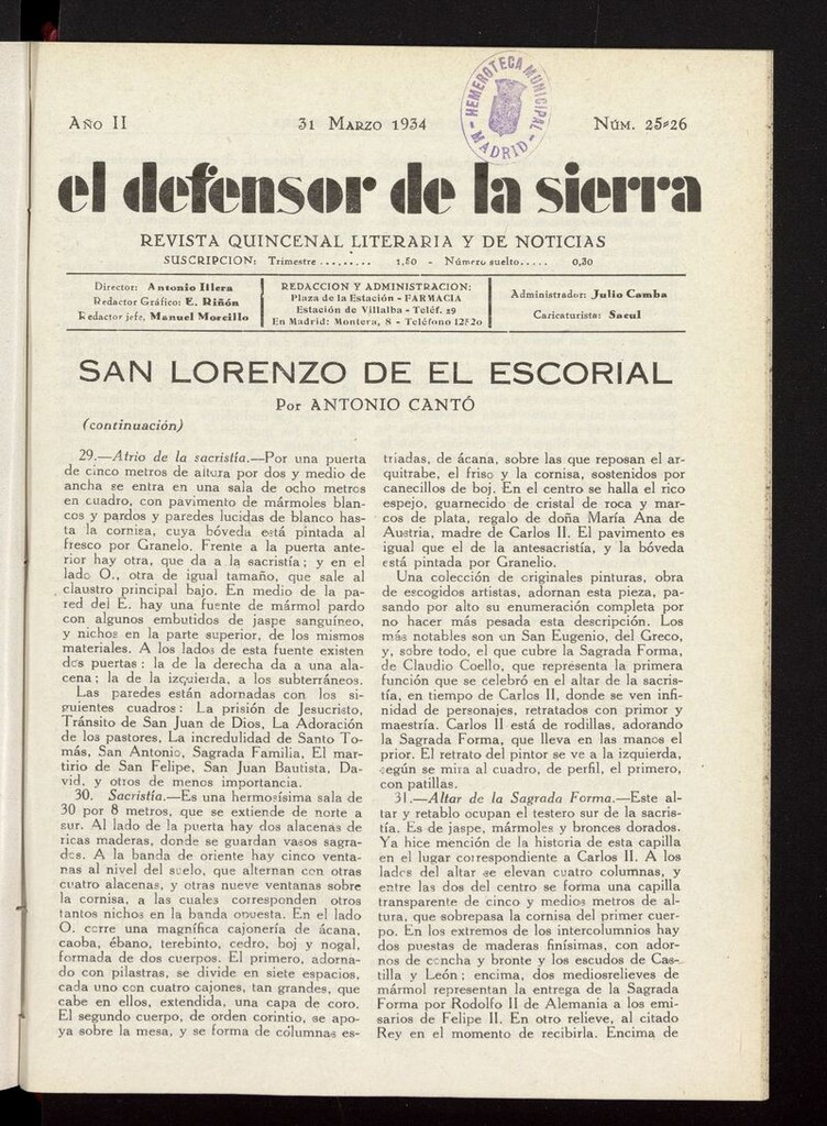 Miniatura de El defensor de la sierra: revista quincenal literaria y de noticias del 31 de marzo de 1934