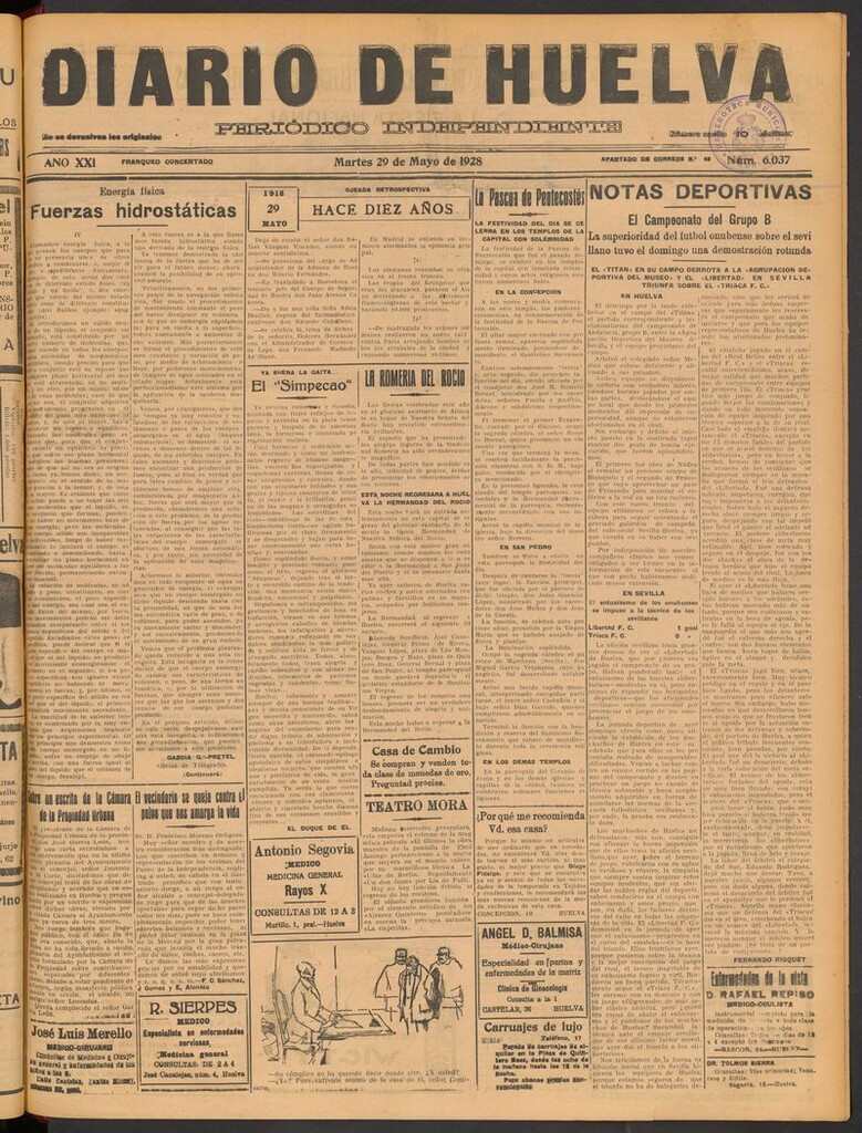 Miniatura de Diario de Huelva : periódico independiente del 29 de mayo de 1928