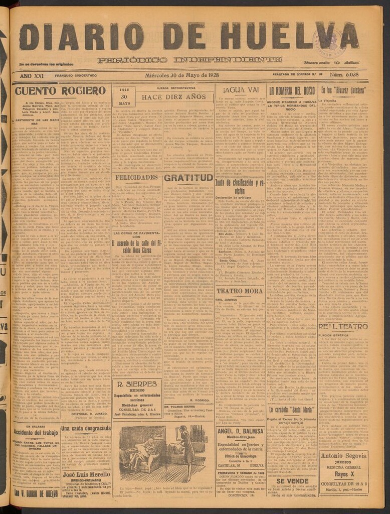 Miniatura de Diario de Huelva : periódico independiente del 30 de mayo de 1928