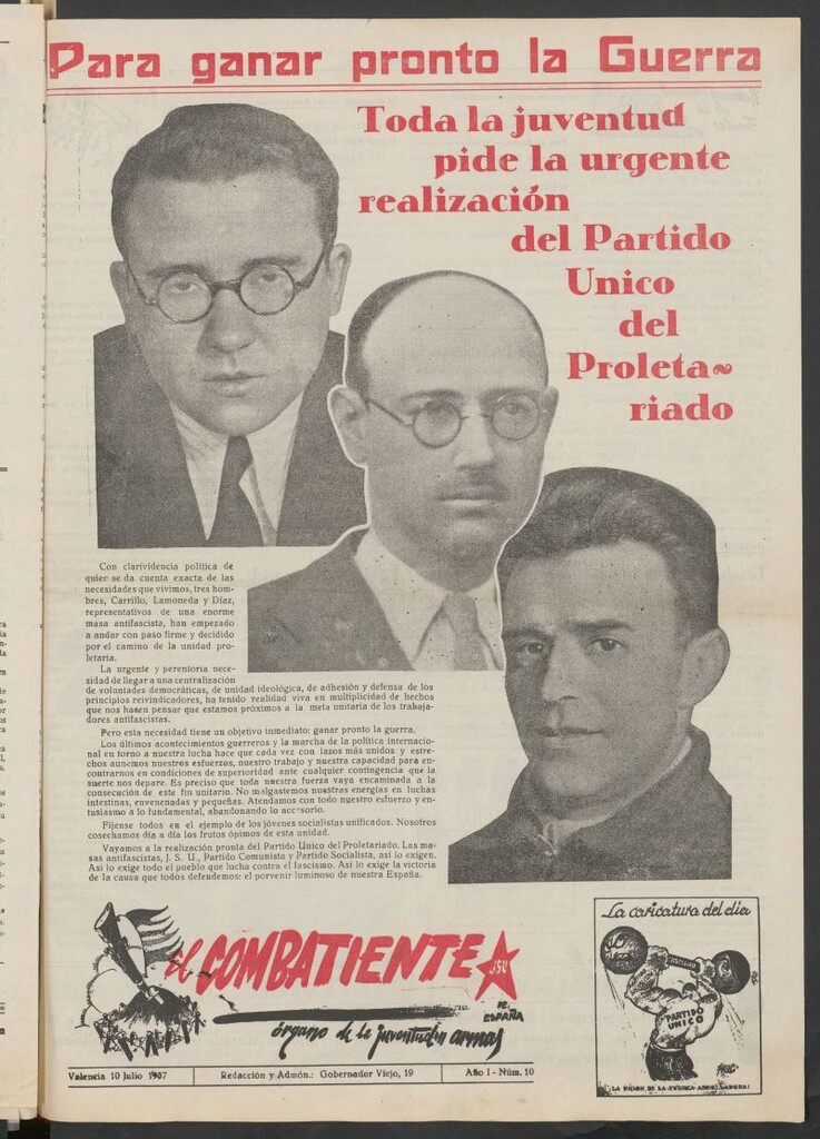 Miniatura de El Combatiente : órgano de la Juventud en Armas de España del 10 de julio de 1937