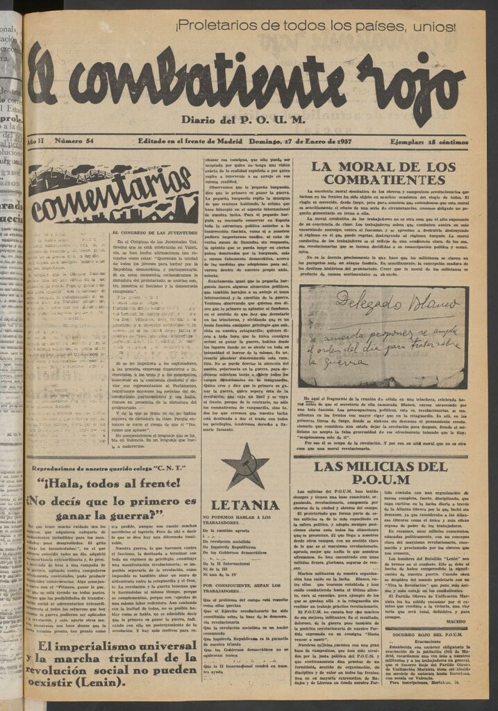 Miniatura de El Combatiente Rojo : diario del POUM del 17 de enero de 1937