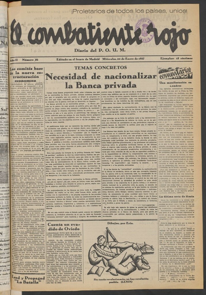 Miniatura de El Combatiente Rojo : diario del POUM del 20 de enero de 1937