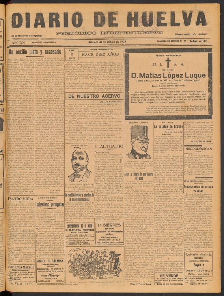 Miniatura de Diario de Huelva : periódico independiente del 31 de mayo de 1928