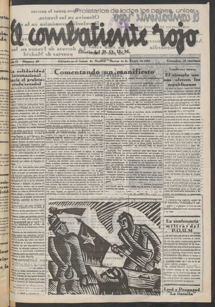 Miniatura de El Combatiente Rojo : diario del POUM del 21 de enero de 1937