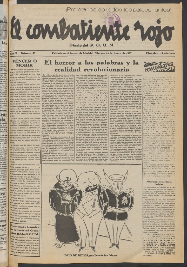 Miniatura de El Combatiente Rojo : diario del POUM del 22 de enero de 1937