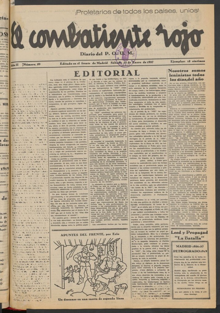 Miniatura de El Combatiente Rojo : diario del POUM del 23 de enero de 1937