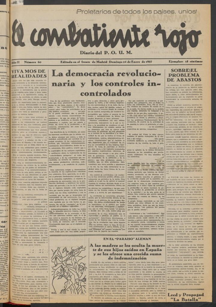 Miniatura de El Combatiente Rojo : diario del POUM del 24 de enero de 1937