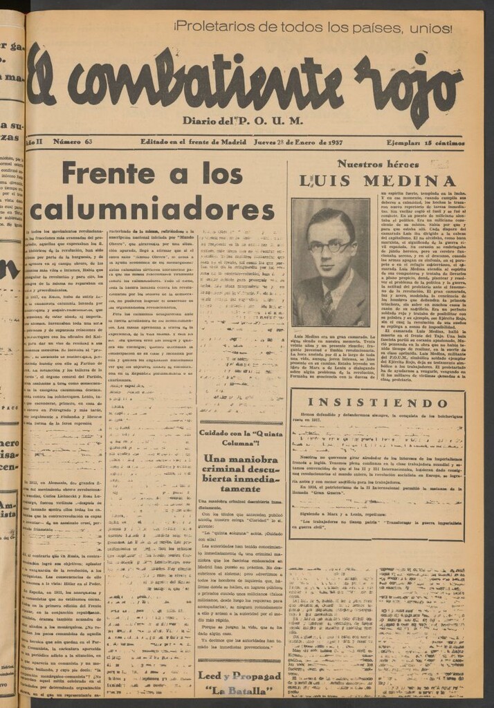 Miniatura de El Combatiente Rojo : diario del POUM del 28 de enero de 1937