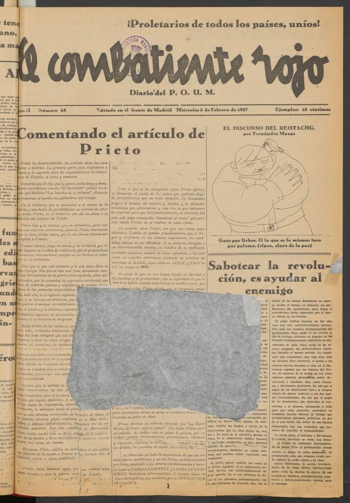 Miniatura de El Combatiente Rojo : diario del POUM del 3 de febrero de 1937