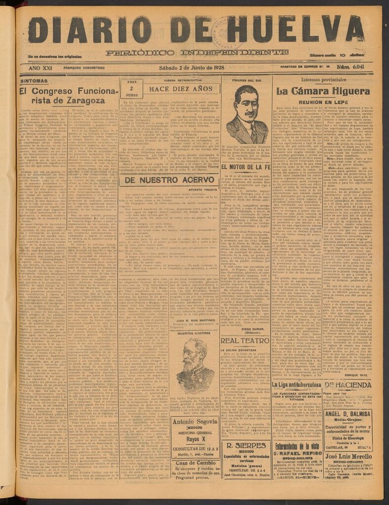 Miniatura de Diario de Huelva : periódico independiente del 2 de junio de 1928