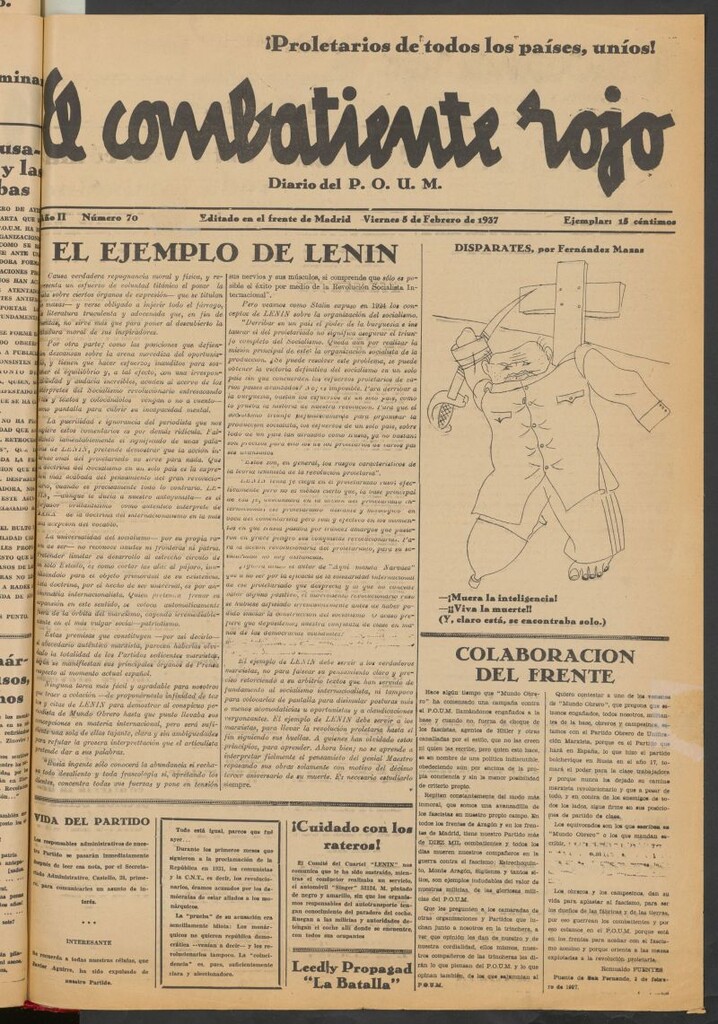 Miniatura de El Combatiente Rojo : diario del POUM del 5 de febrero de 1937