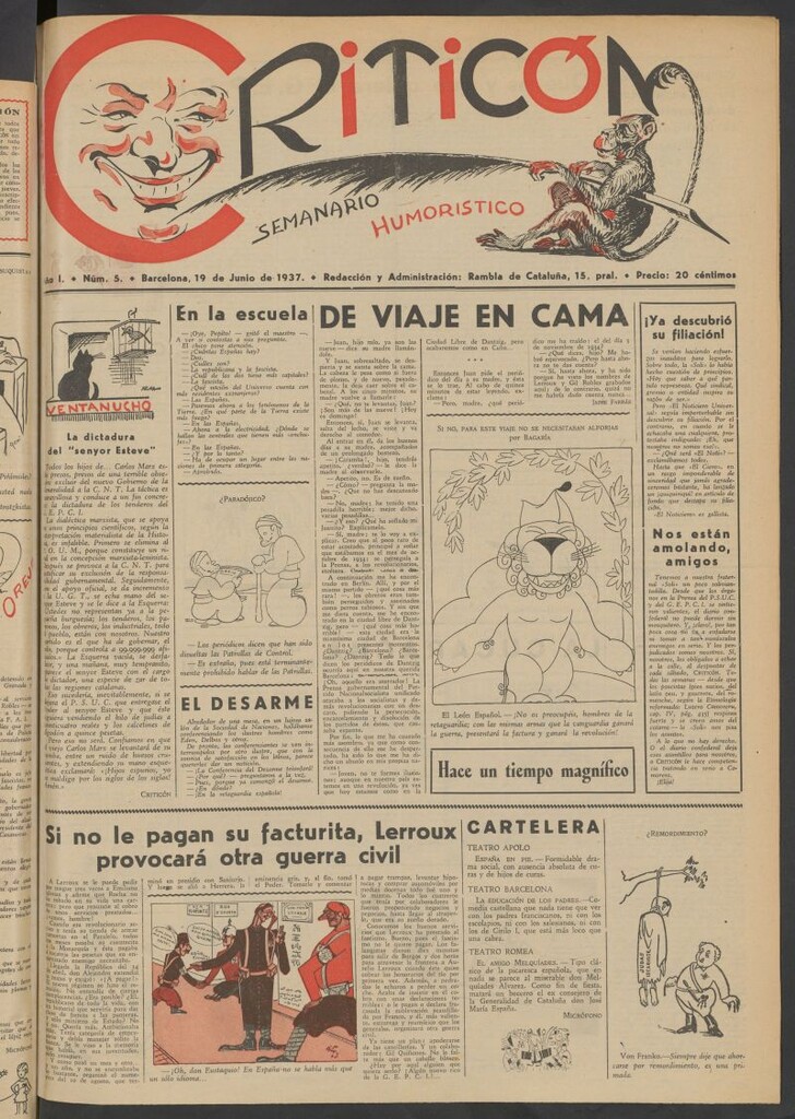 Miniatura de El Criticón : semanario humorístico del 19 de junio de 1937