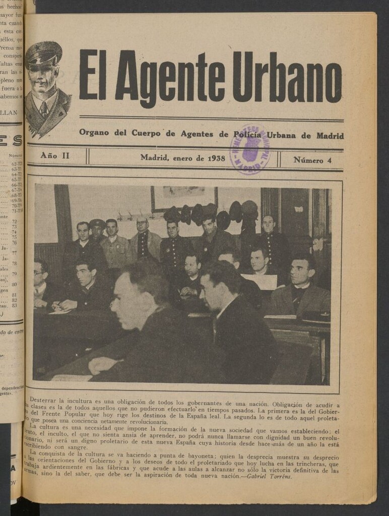 Miniatura de El agente urbano : Organo del Cuerpo de Agentes de Policia de Madrid de enero de 1938