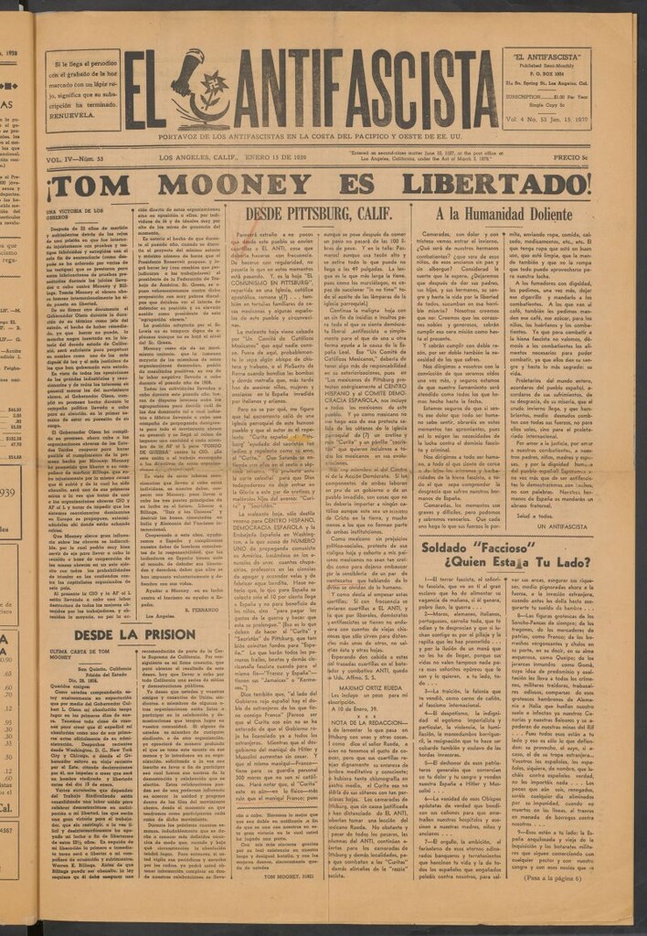 Miniatura de El Antifascista del 15 de enero de 1939