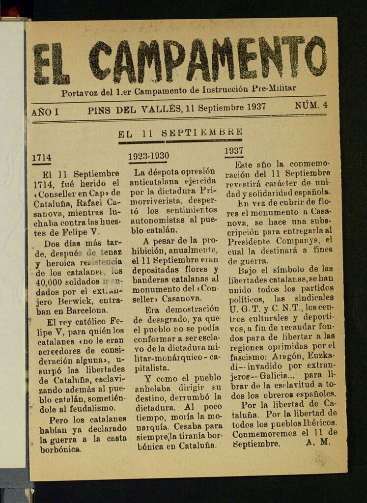 Miniatura de El Campamento : Portavoz del 1º Campamento de Instrucción Premilitar del 11 de septiembre de 1937