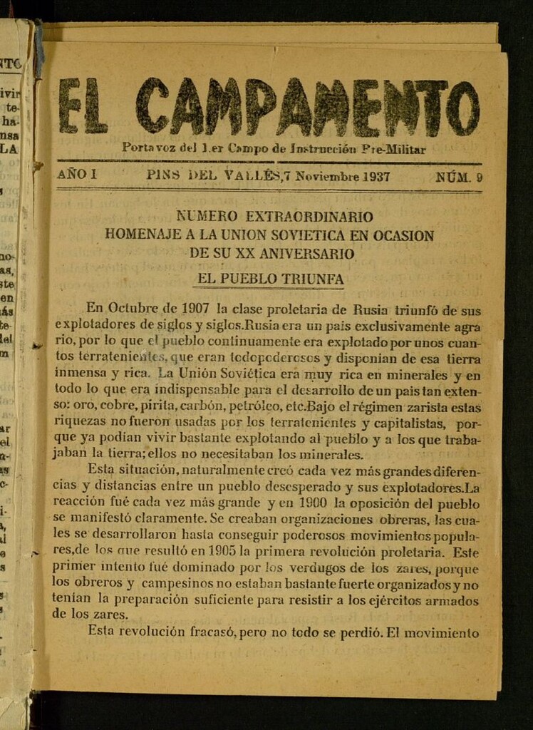 Miniatura de El Campamento : Portavoz del 1º Campamento de Instrucción Premilitar del 7 de noviembre de 1937