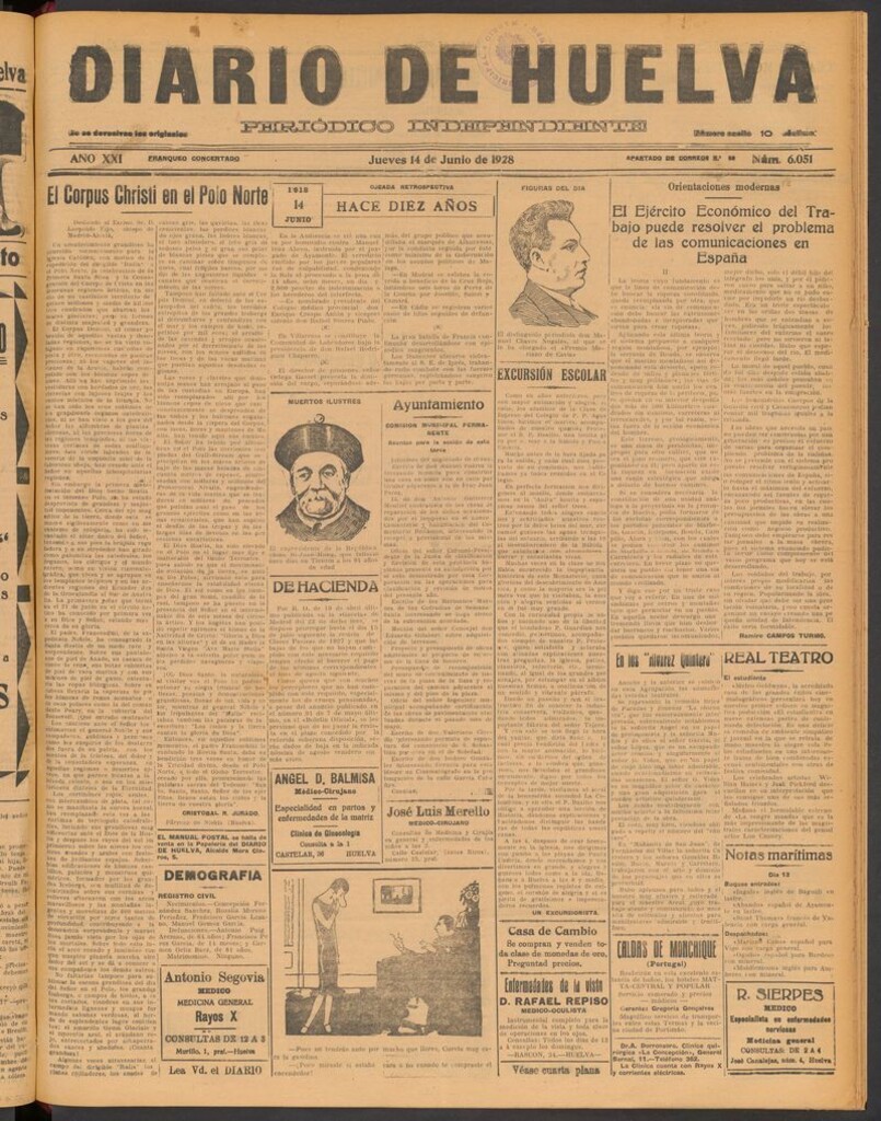 Miniatura de Diario de Huelva : periódico independiente del 14 de junio de 1928
