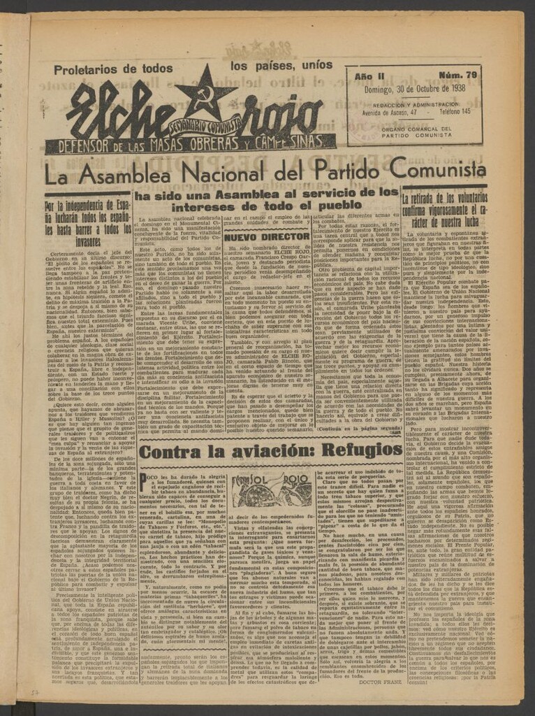 Miniatura de Elche rojo : semanario comunista : defensor de las masas obreras y campesinas : órgano del comité comarcal del Partido Comunista de Elche del 30 de octubre de 1938