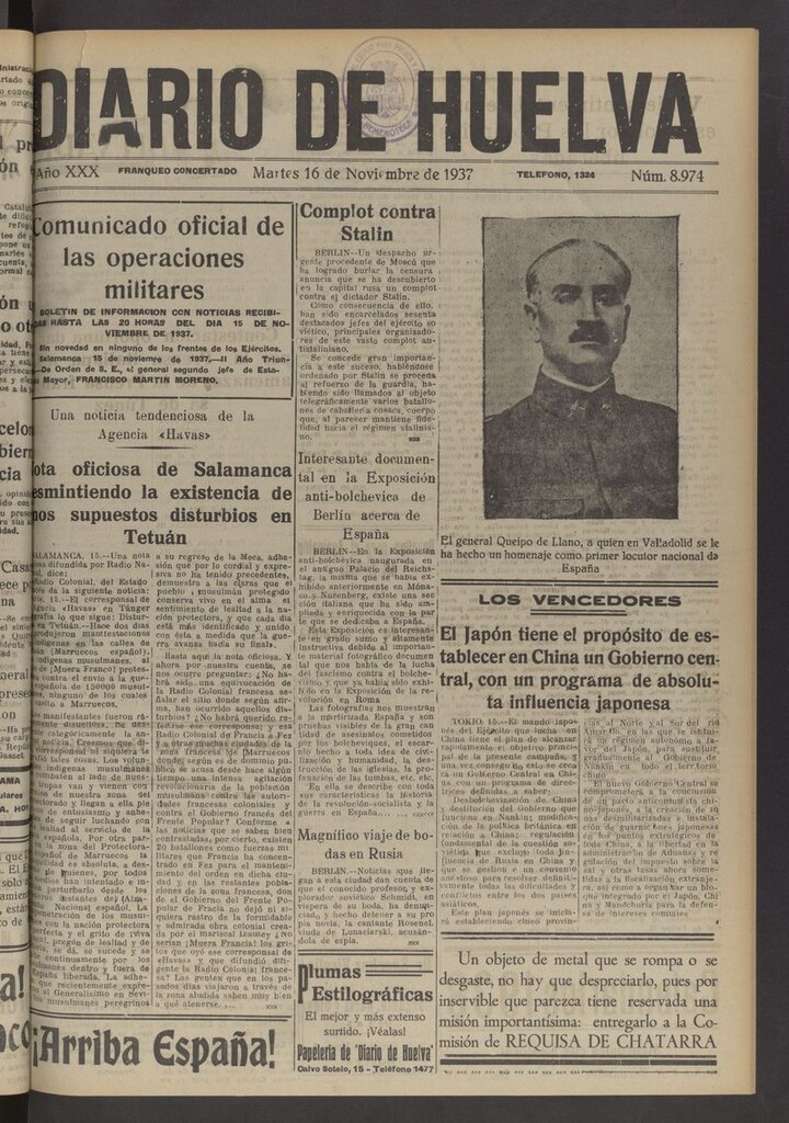 Miniatura de Diario de Huelva : periódico independiente del 16 de noviembre de 1937