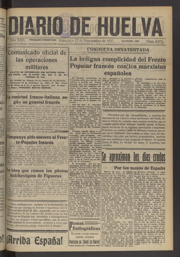 Miniatura de Diario de Huelva : periódico independiente del 17 de noviembre de 1937