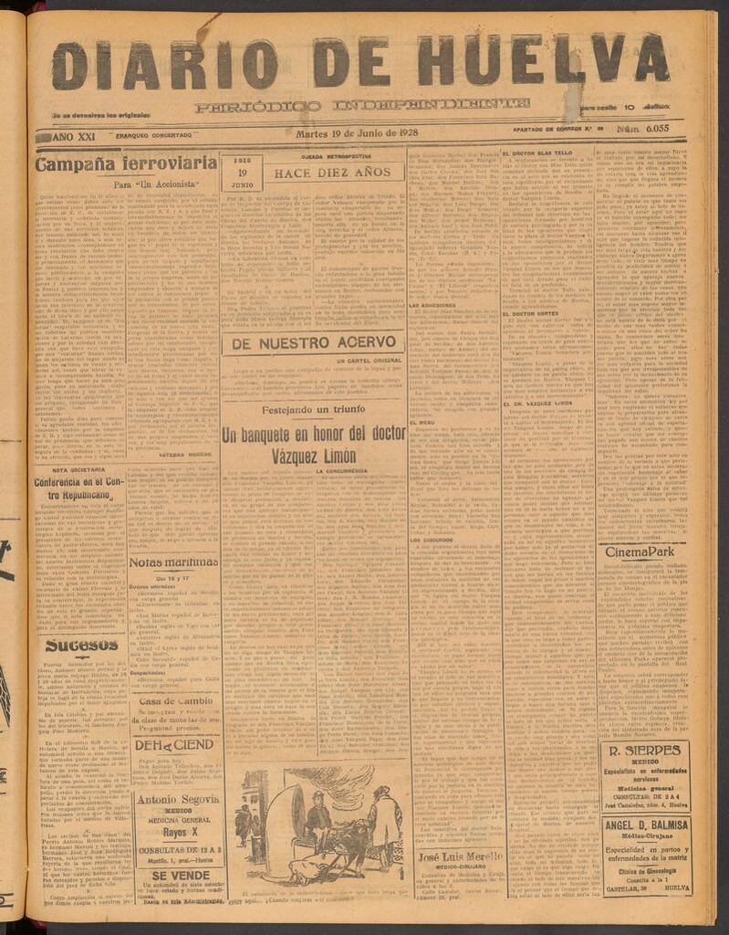 Miniatura de Diario de Huelva : periódico independiente del 19 de junio de 1928