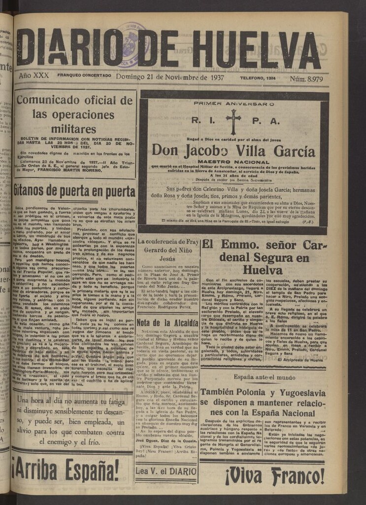 Miniatura de Diario de Huelva : periódico independiente del 21 de noviembre de 1937