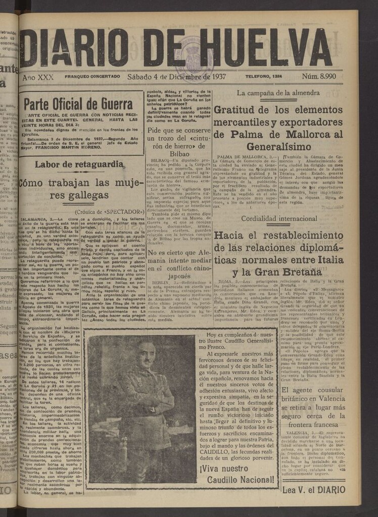 Miniatura de Diario de Huelva : periódico independiente del 4 de diciembre de 1937
