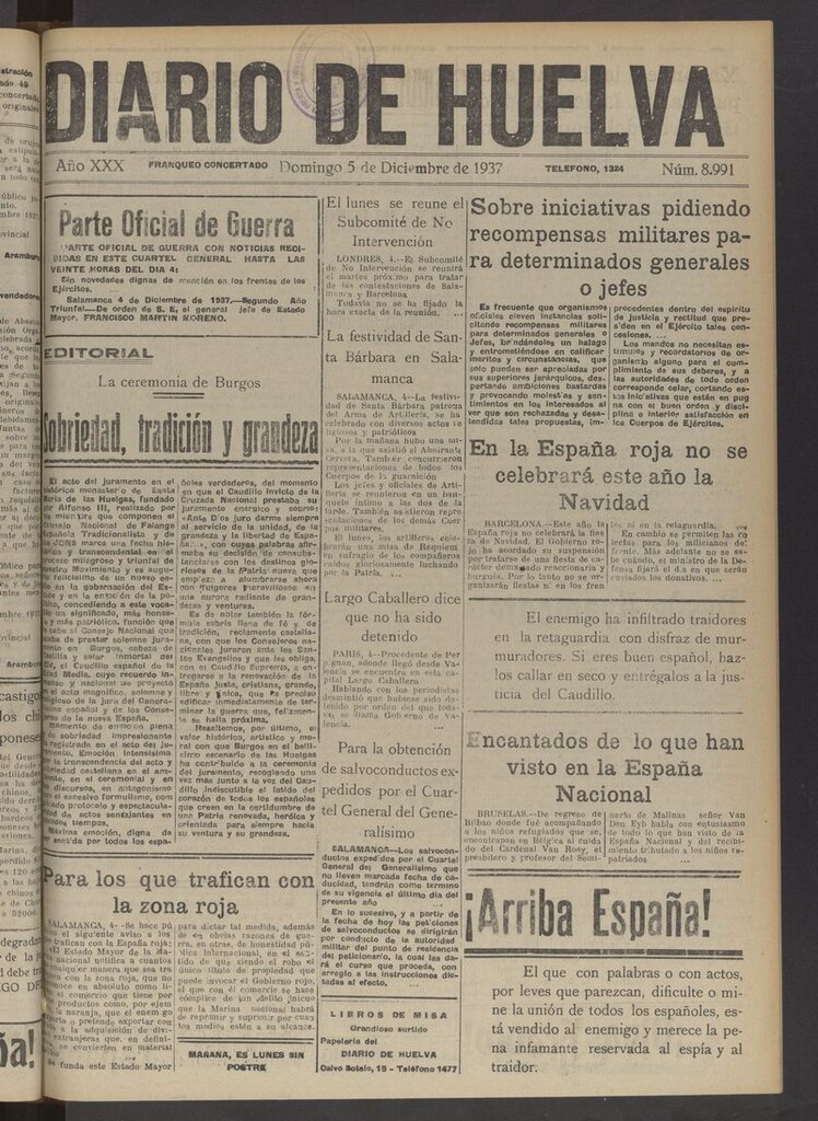 Miniatura de Diario de Huelva : periódico independiente del 5 de diciembre de 1937