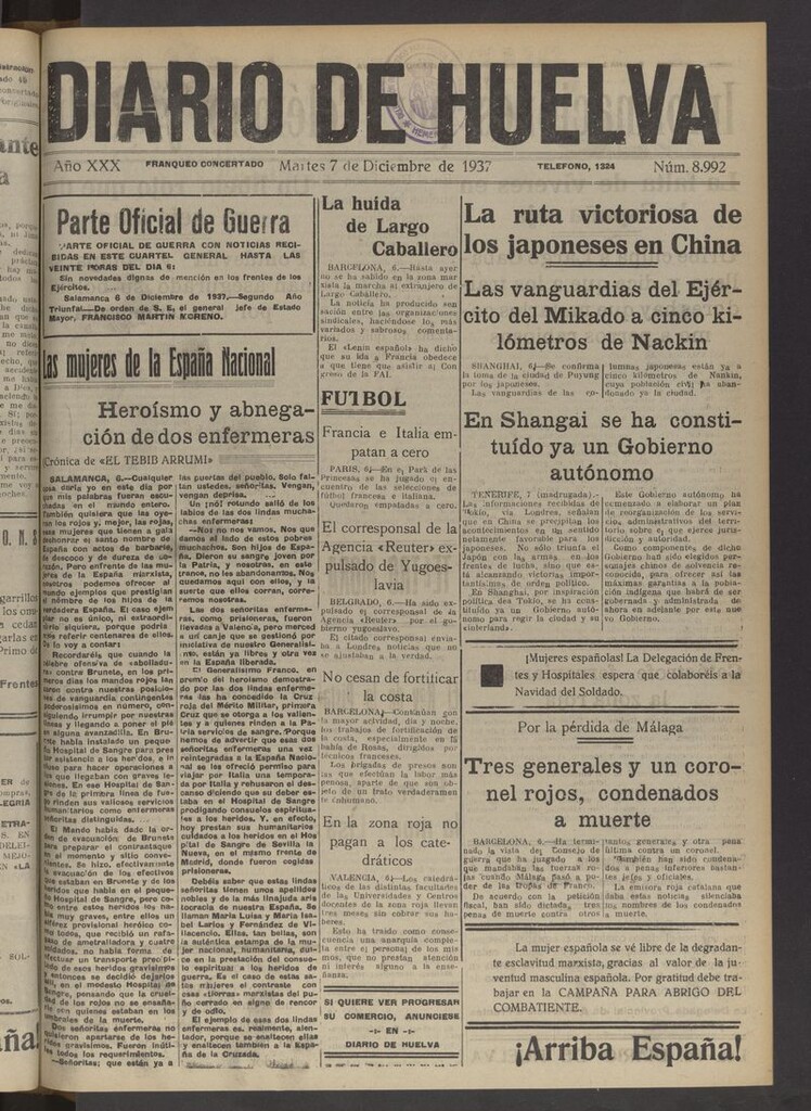 Miniatura de Diario de Huelva : periódico independiente del 7 de diciembre de 1937