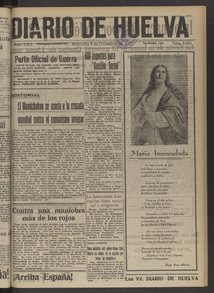 Miniatura de Diario de Huelva : periódico independiente del 8 de diciembre de 1937