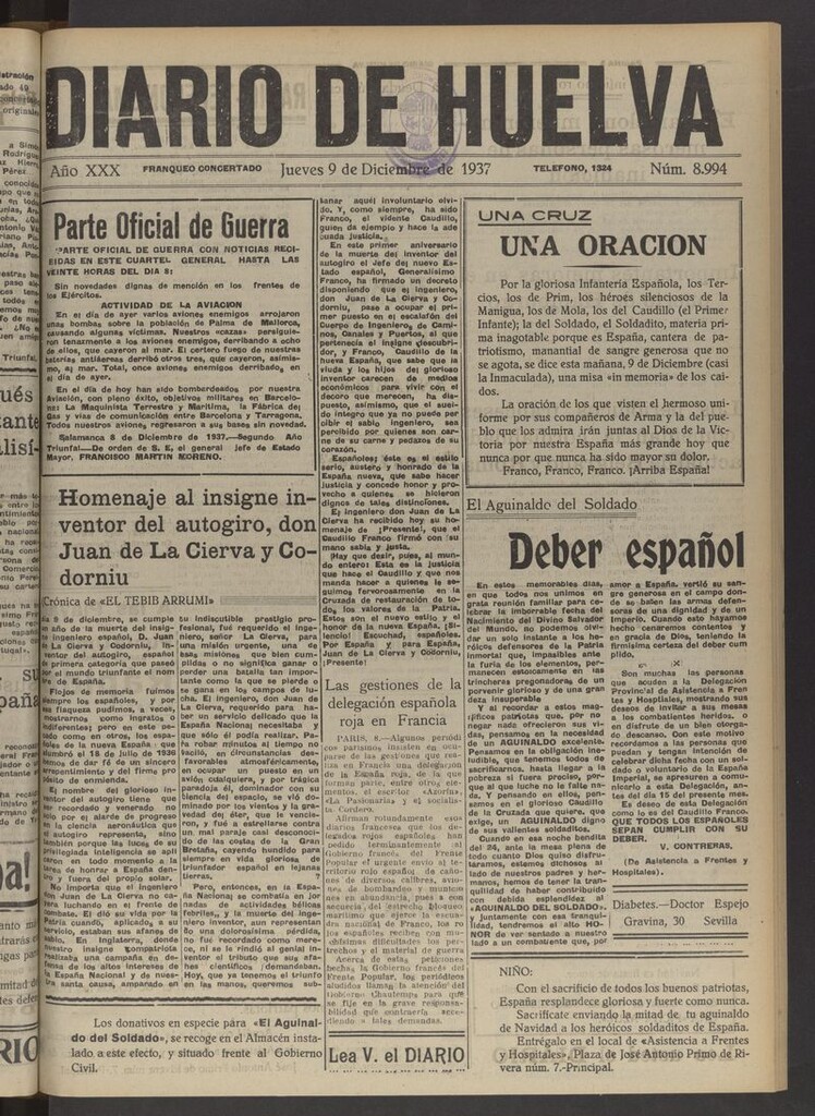 Miniatura de Diario de Huelva : periódico independiente del 9 de diciembre de 1937