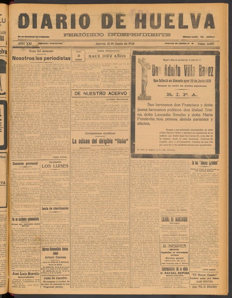 Miniatura de Diario de Huelva : periódico independiente del 21 de junio de 1928