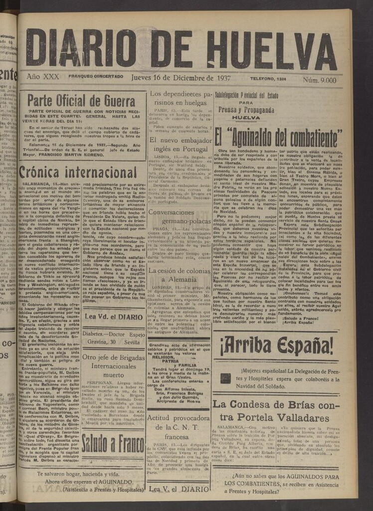 Miniatura de Diario de Huelva : periódico independiente del 16 de diciembre de 1937