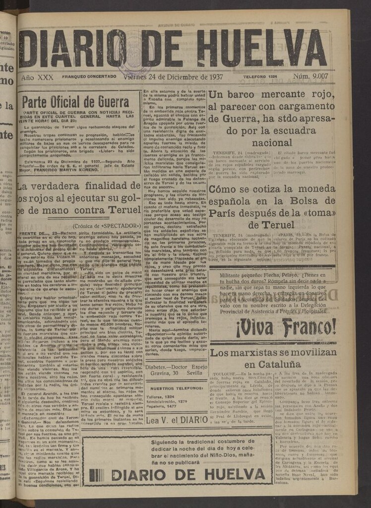 Miniatura de Diario de Huelva : periódico independiente del 24 de diciembre de 1937