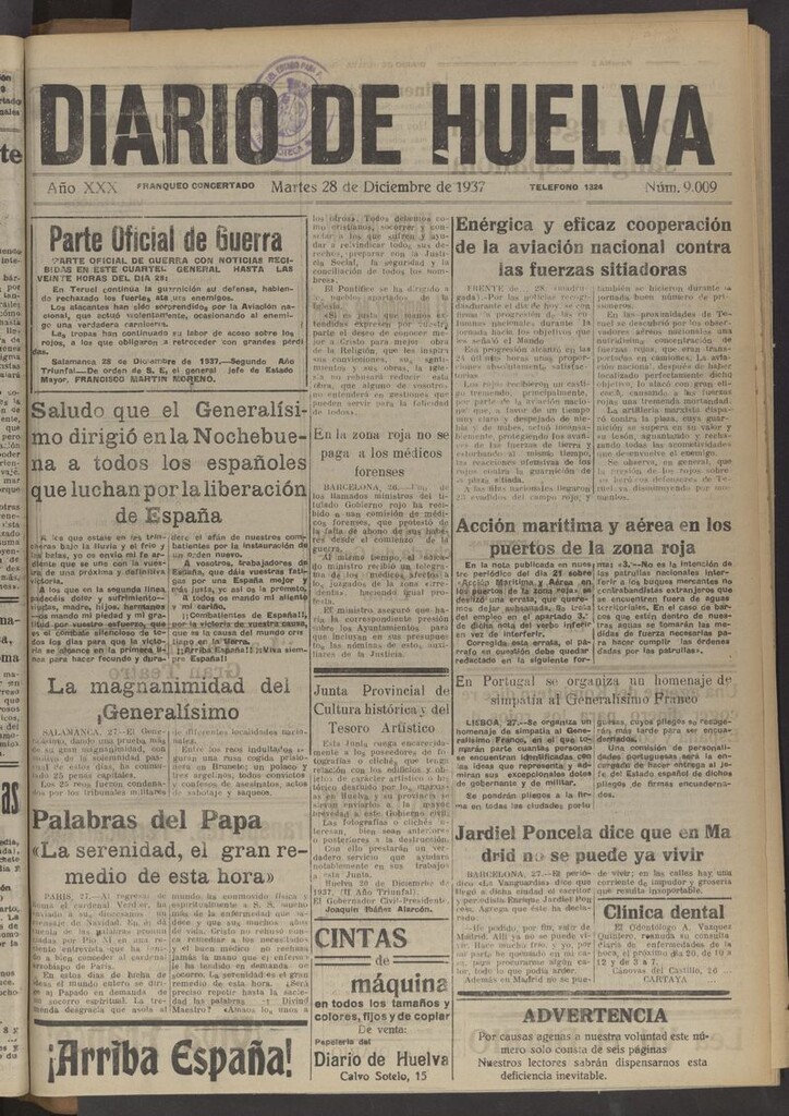Miniatura de Diario de Huelva : periódico independiente del 28 de diciembre de 1937