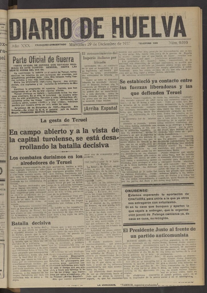 Miniatura de Diario de Huelva : periódico independiente del 29 de diciembre de 1937