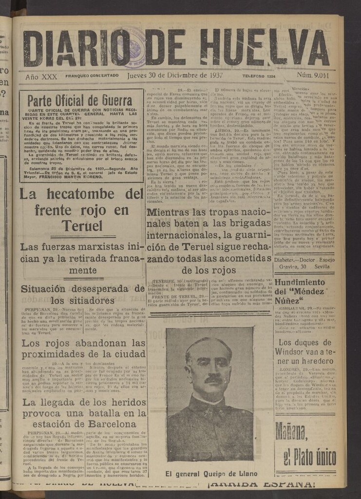 Miniatura de Diario de Huelva : periódico independiente del 30 de diciembre de 1937