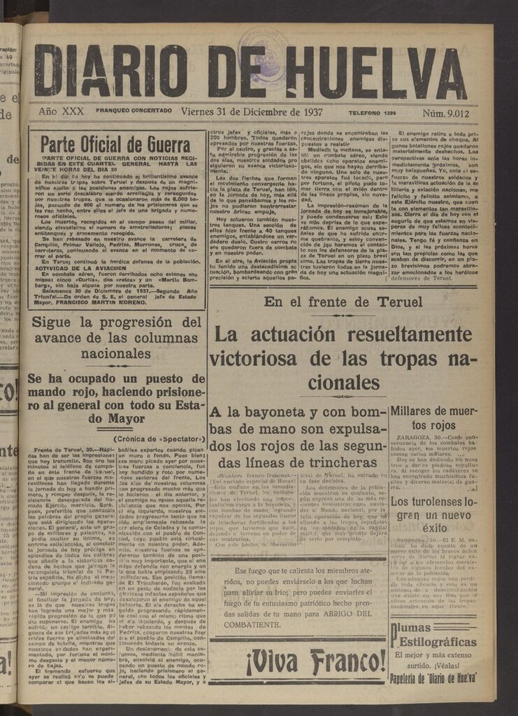 Miniatura de Diario de Huelva : periódico independiente del 31 de diciembre de 1937