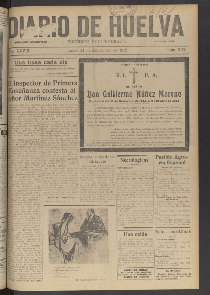 Miniatura de Diario de Huelva : periódico independiente del 21 de noviembre de 1935