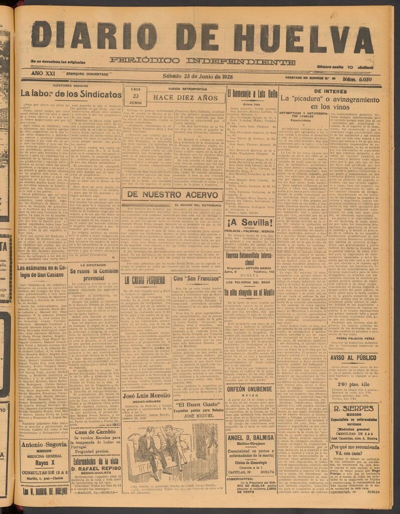 Miniatura de Diario de Huelva : periódico independiente del 23 de junio de 1928