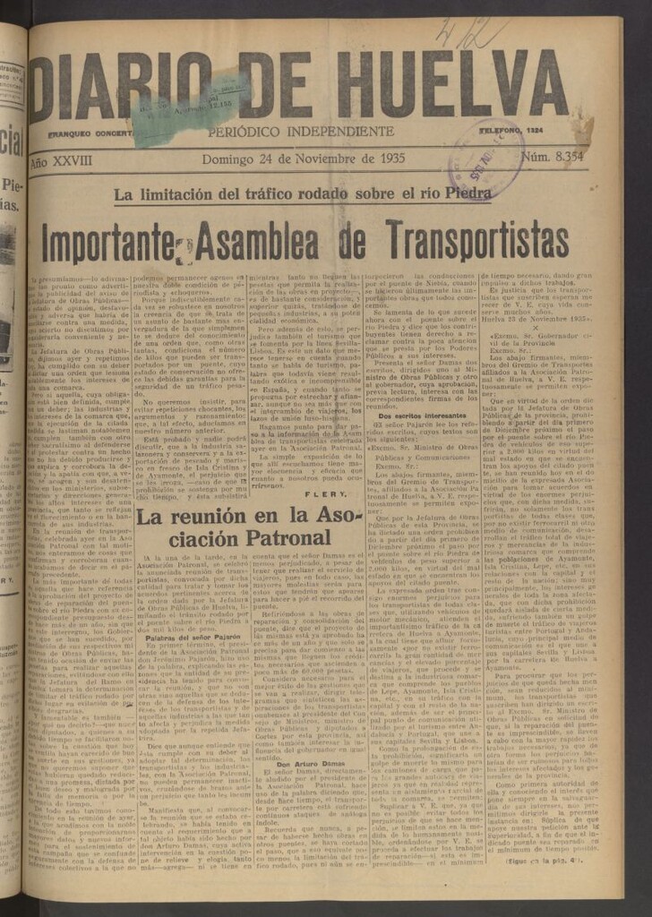 Miniatura de Diario de Huelva : periódico independiente del 24 de noviembre de 1935