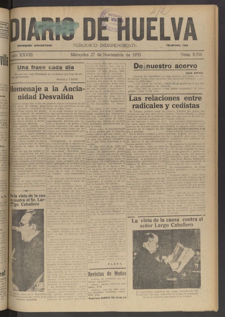 Miniatura de Diario de Huelva : periódico independiente del 27 de noviembre de 1935