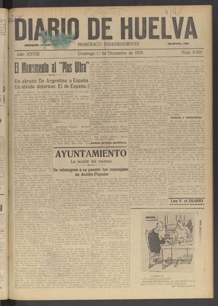 Miniatura de Diario de Huelva : periódico independiente del 1 de diciembre de 1935