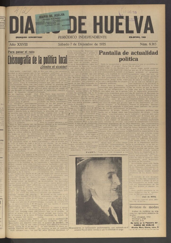 Miniatura de Diario de Huelva : periódico independiente del 7 de diciembre de 1935
