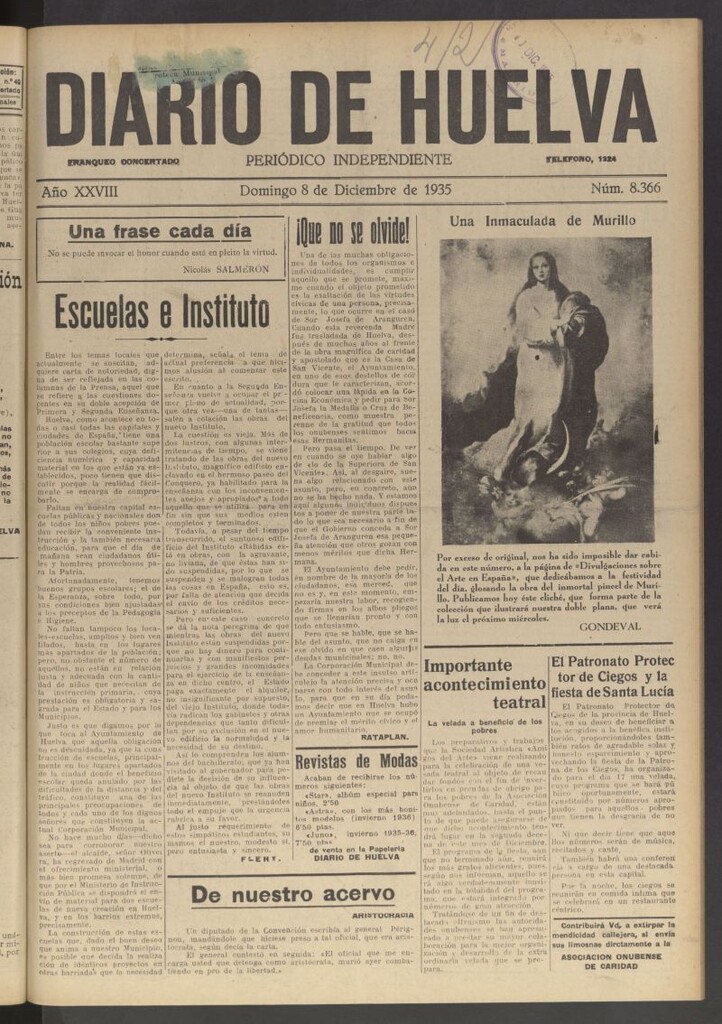 Miniatura de Diario de Huelva : periódico independiente del 8 de diciembre de 1935
